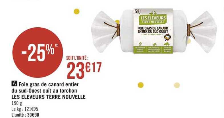 foie gras de canard entier du sud-ouest cuit au torchon les éleveurs terre nouvelle