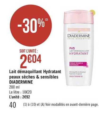lait démaquillant hydratant peau sèches & sensibles diadermine
