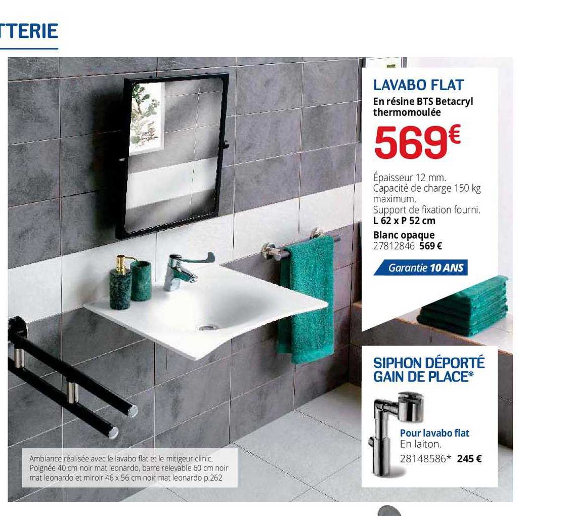 lavabo flat , siphon déporté gain de place
