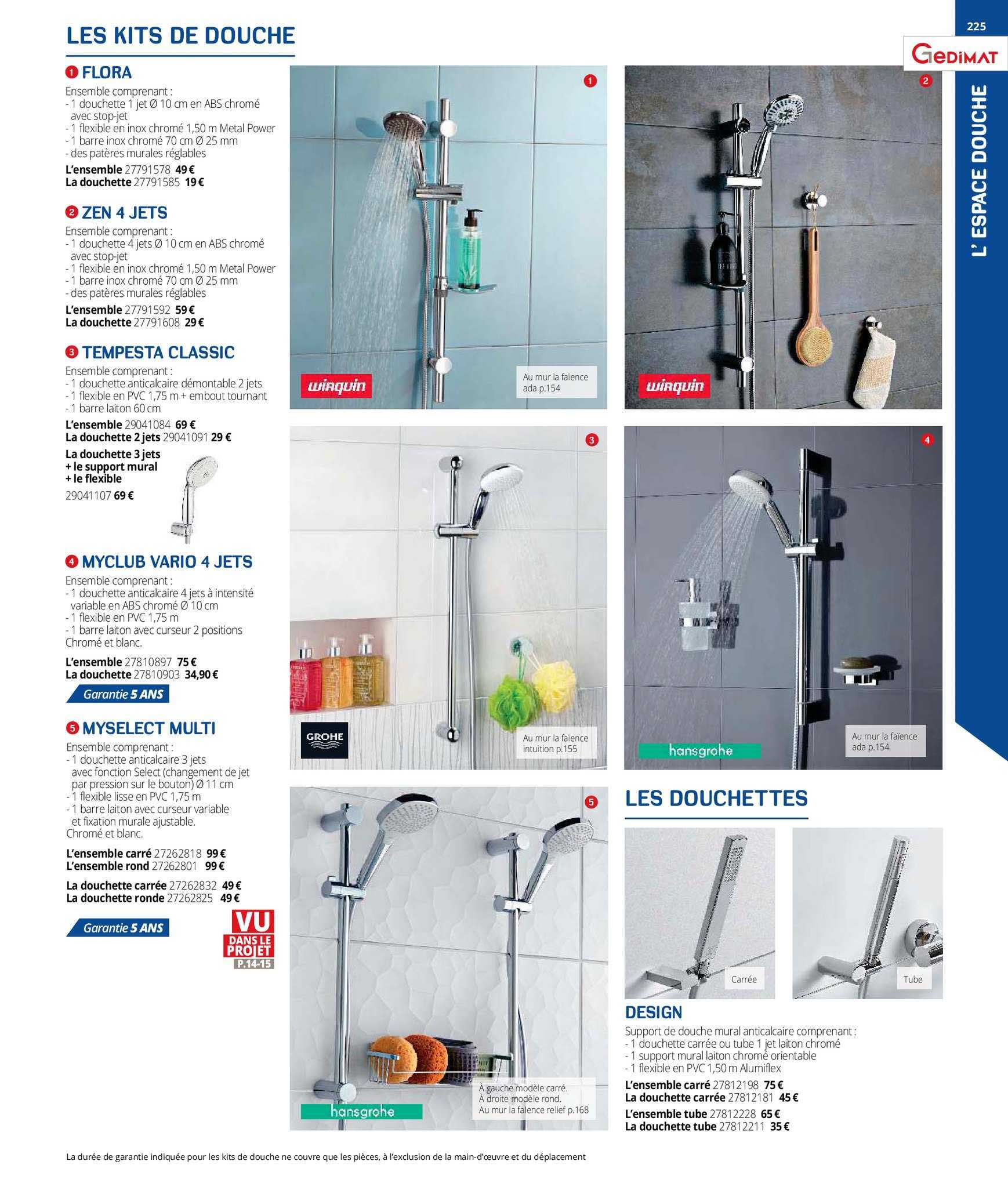 les kits de douche flora, zen 4 jets, tempesta classic, myclub vario 4 jets, myselect multi