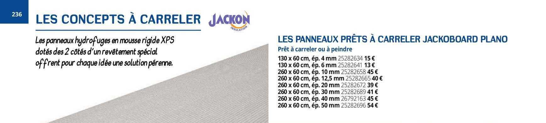 les panneaux prêts à carreler jackoboard plano