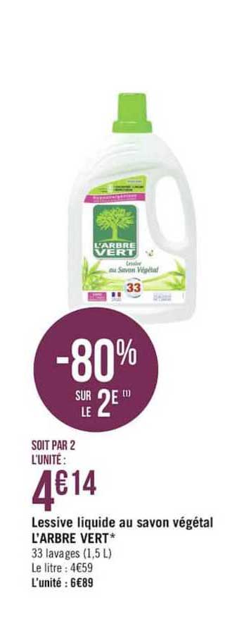 lessive liquide au savon végétal l'arbre vert -80% sur le 2ème