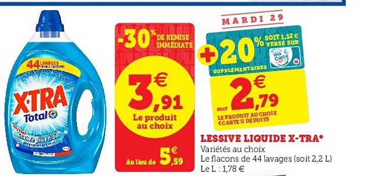 lessive liquide x tra -30% de remise immédiate