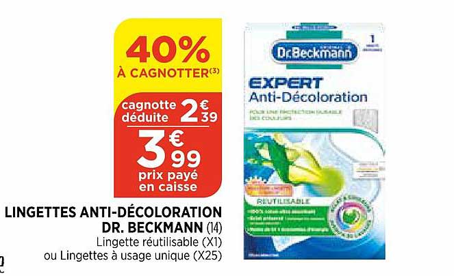 lingettes anti décoloration dr. beckmann 40% à cagnotter