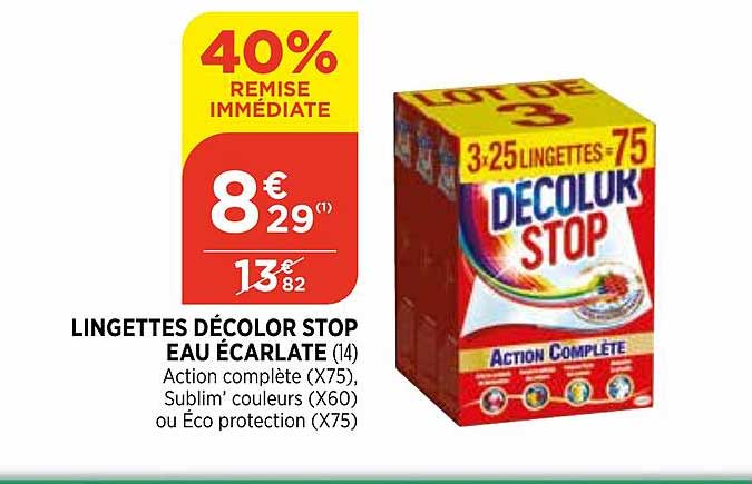 lingettes décolor stop eau écarlate 40% de remise immédiate