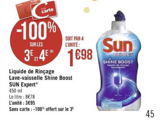 liquide de rinçage lave vaisselle shine boost sun expert -100% sur le 3ème