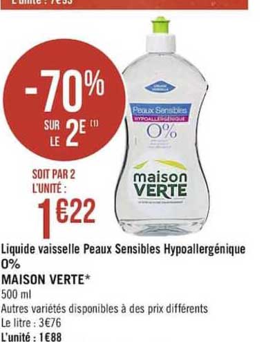 liquide vaisselle peaux sensibles hypoallergénique 0% maison verte