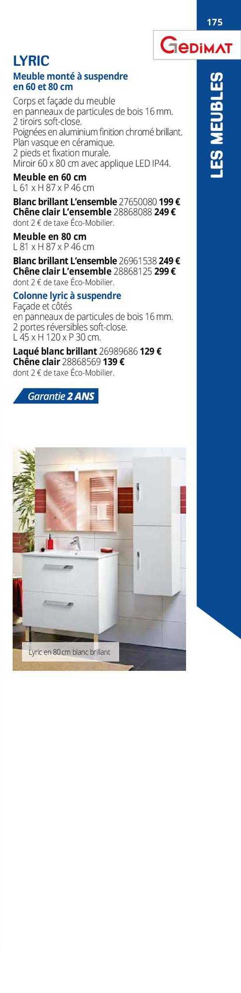 lyric meuble monté à suspendre en 60 et 80 cm