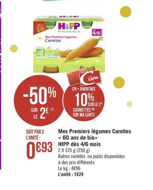 mes premiers légumes carottes 60 ans de bio hipp dès 4 6 mois -50% sur le 2e