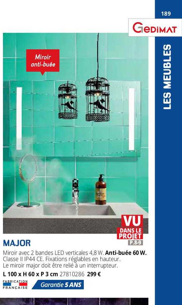 miroir avec 2 bandes led major