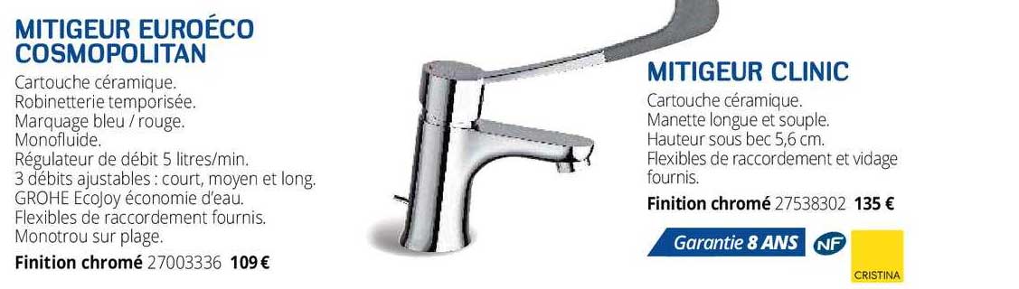 mitigeur euroéco cosmopolitan, mitigeur clinic