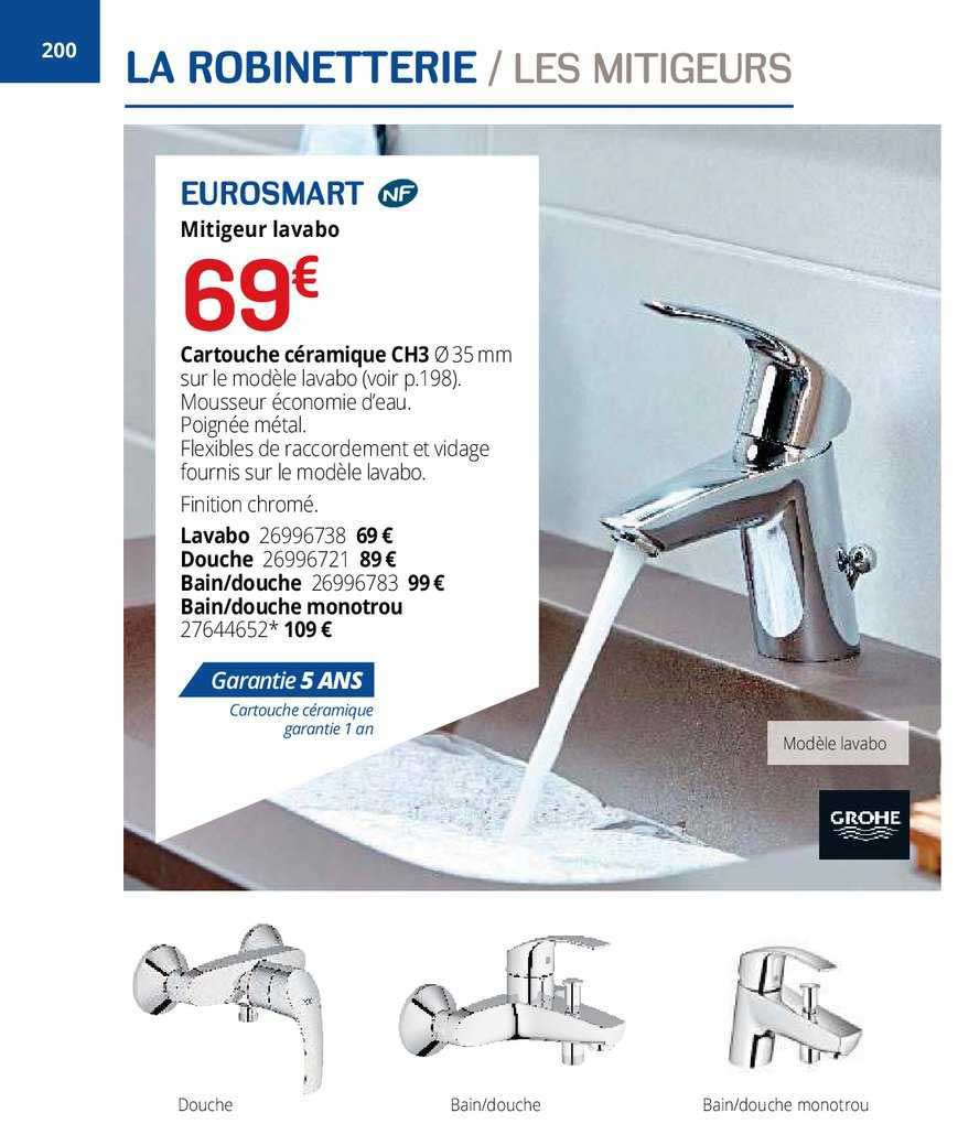 mitigeur lavabo, lavabo, douche, bain-douche , bain-douche monotrou eurosmart nf