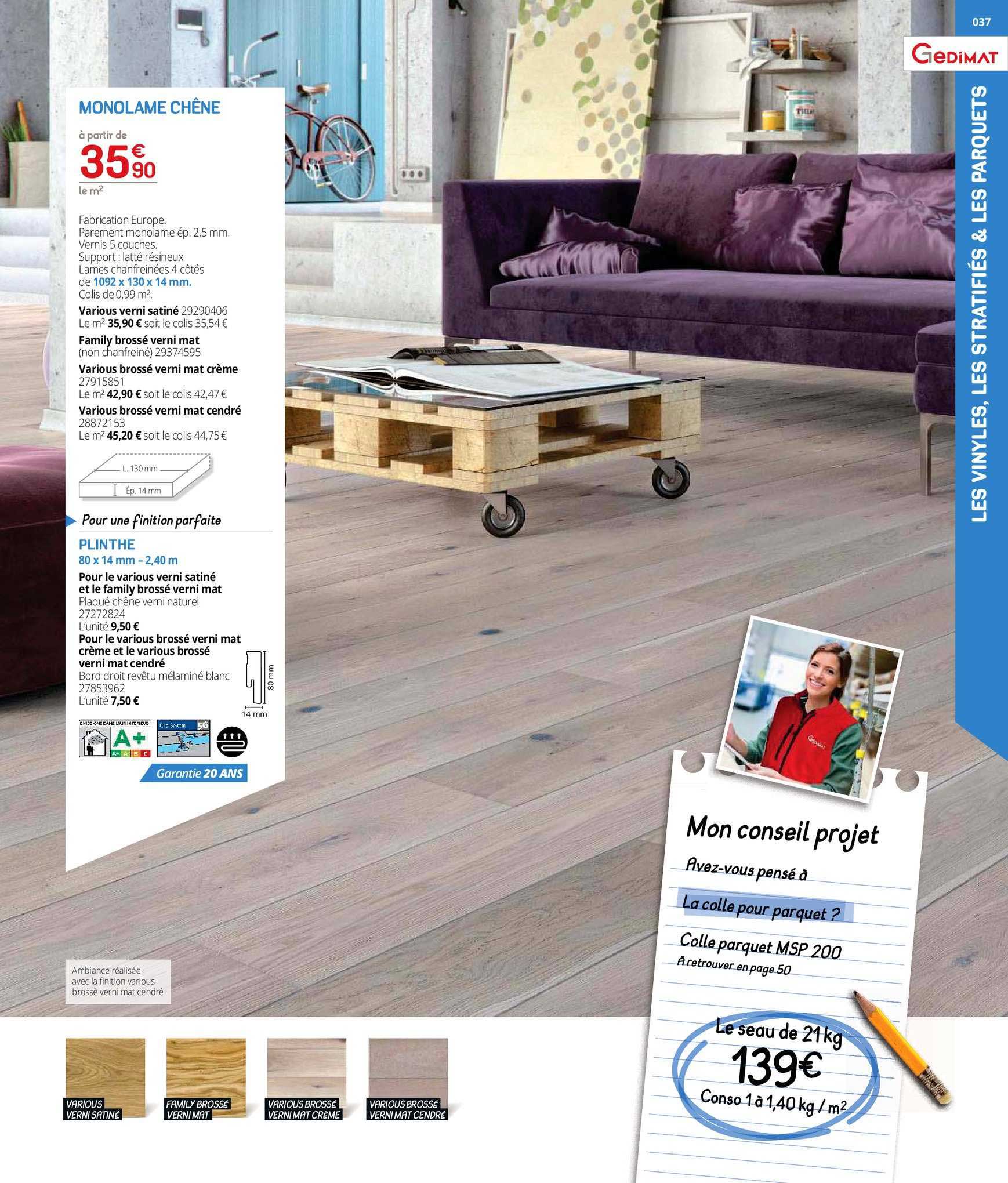 monolame chêne, plinthe 80 x 14 mm - 2,40 m