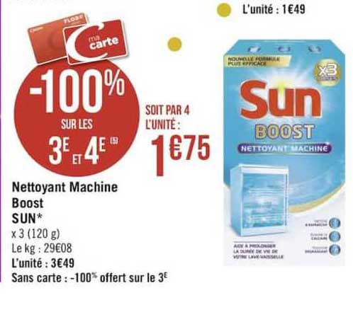 nettoyant machine boost sun -100% sur le 3ème