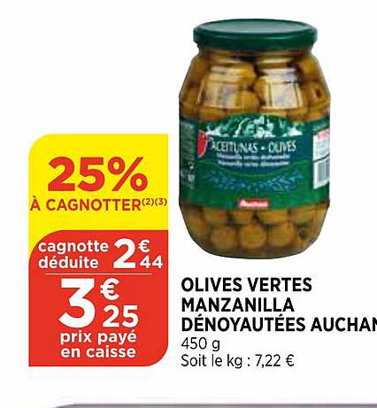 olive vertes manzanilla dénoyautées auchan