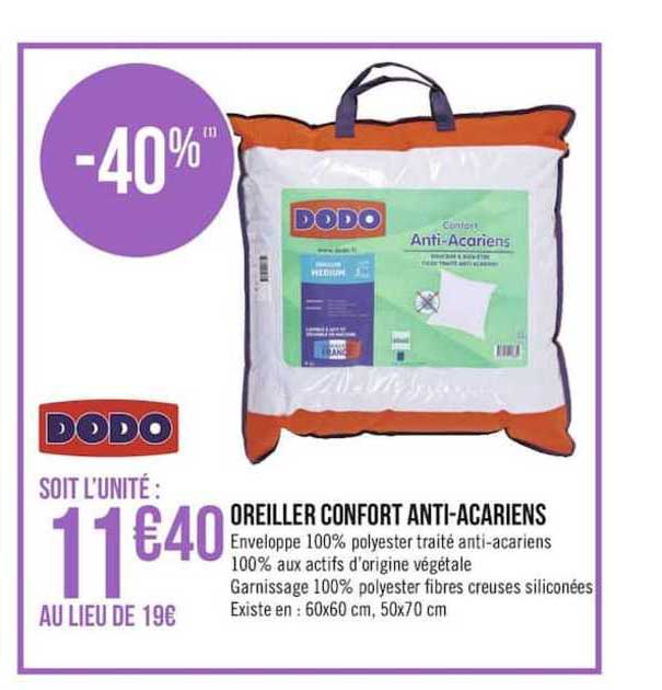 oreiller confort anti acariens