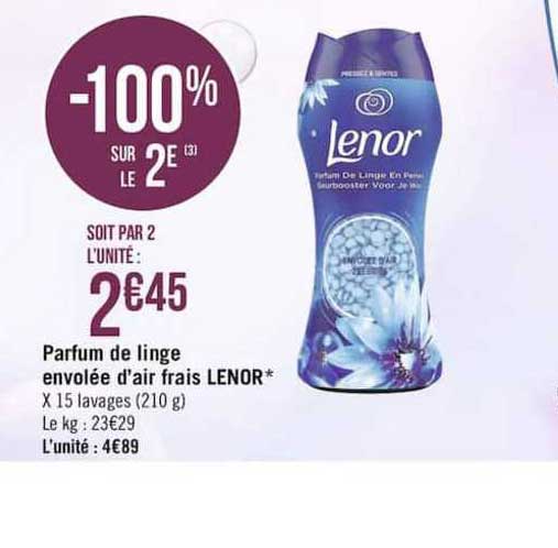 parfum de linge envolée d'air frais lenor -100% sur le 2ème