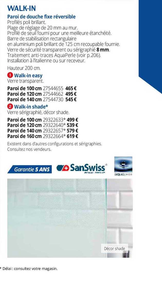 paroi de douche fixe réversible walk-in , walk-in easy, walk-in shade
