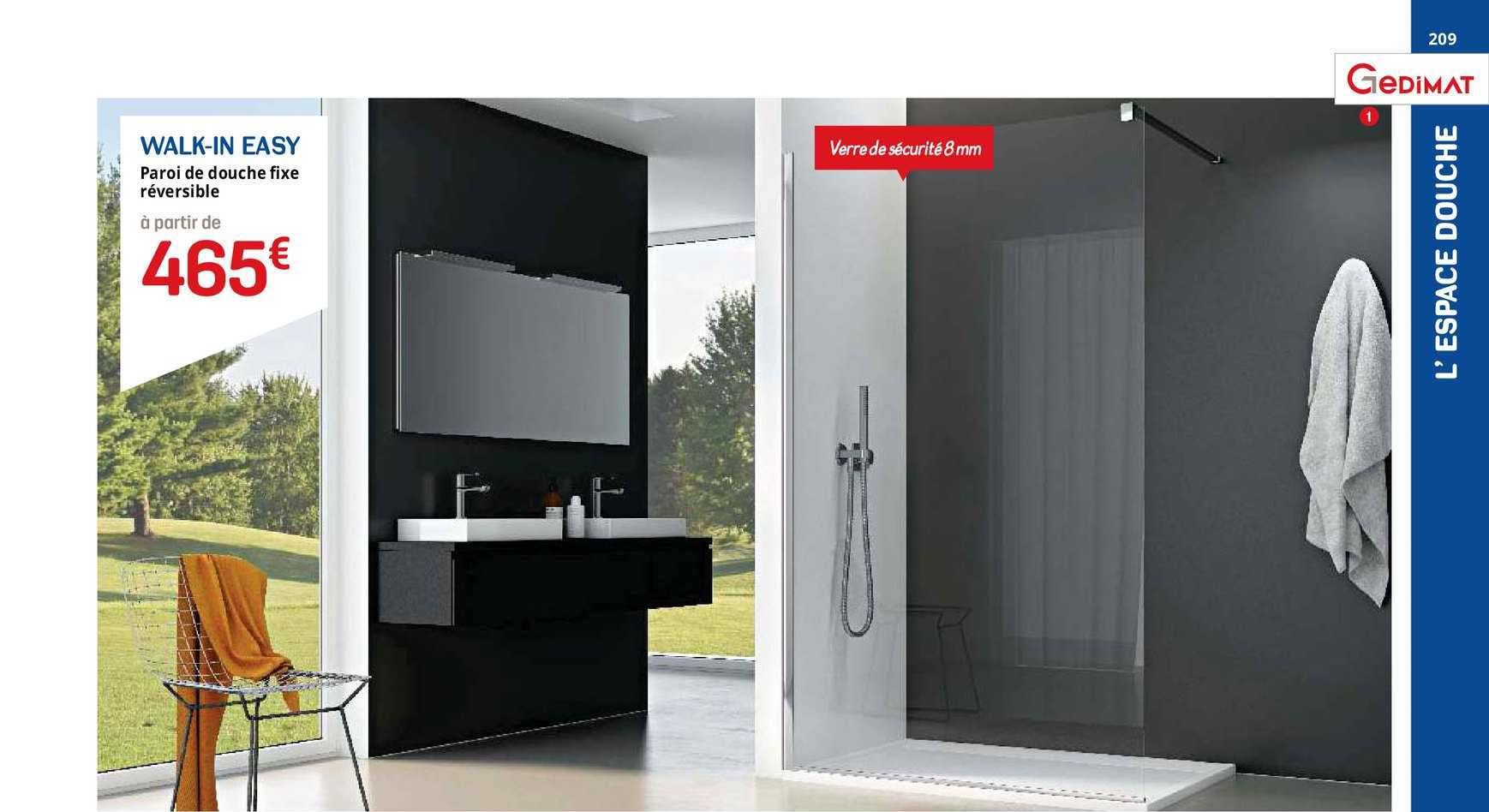 paroi de douche fixe réversible walk-in easy