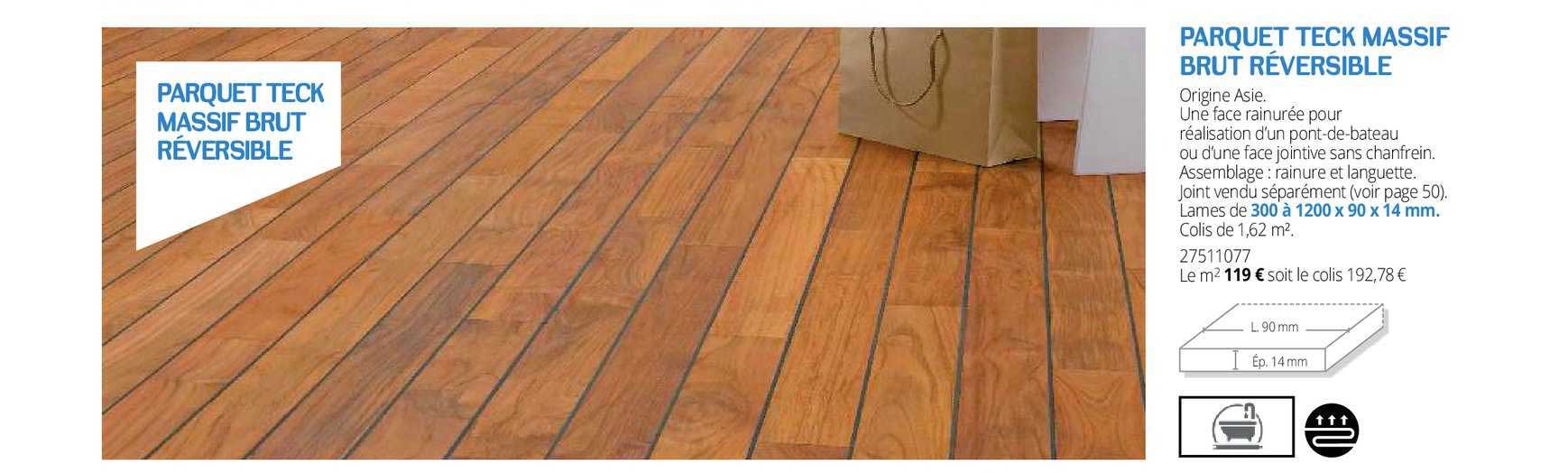 parquet teck massif brut réversible