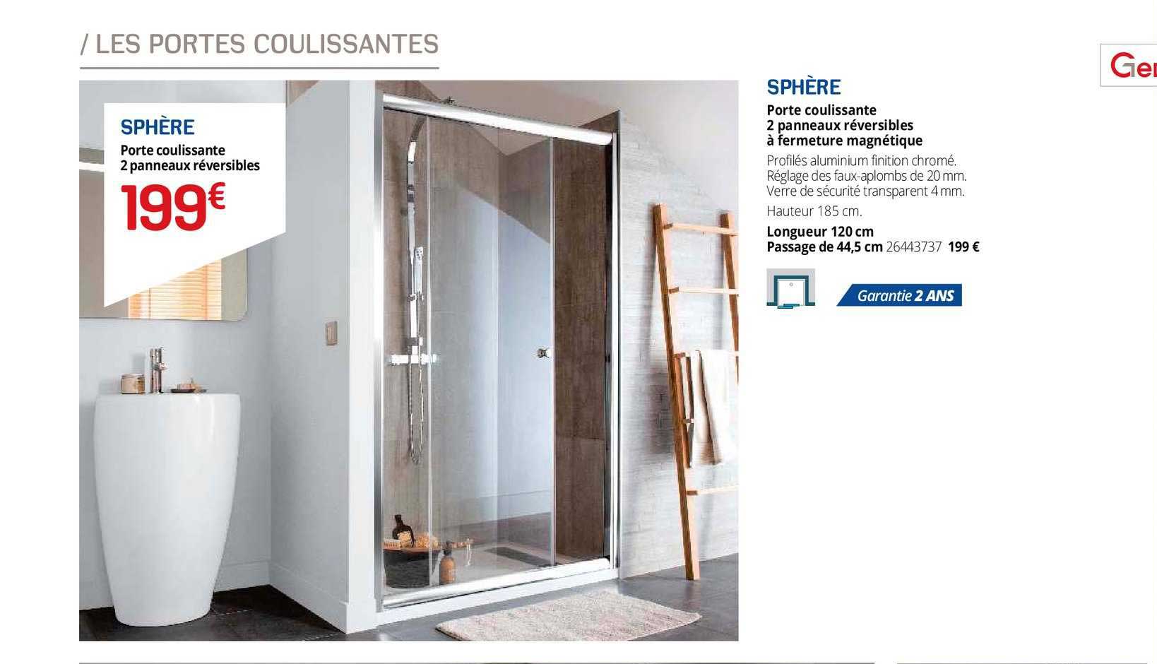 Porte Coulissante 2 Panneaux Réversibles Sphère