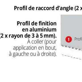 profil de finition en aluminium (2x rayon de 3 à 5 mm)