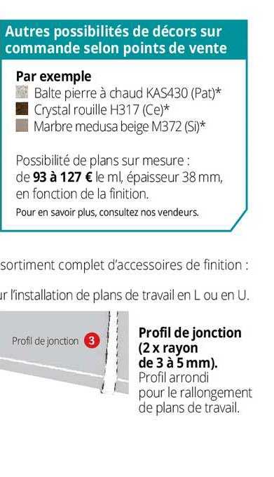 profil de jonction (2x rayon de 3 à 5 mm)