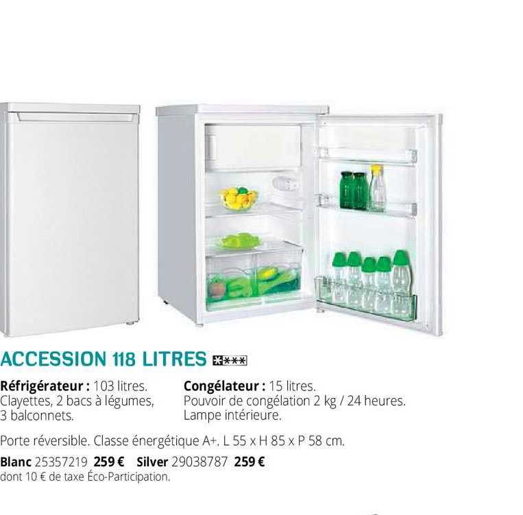 réfrigérateur, congélateur accession 118 litres