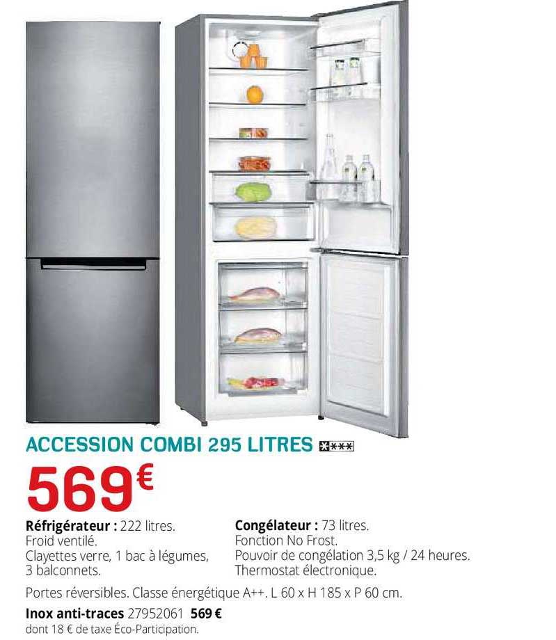 réfrigérateur, congélateur accession combi 295 litres