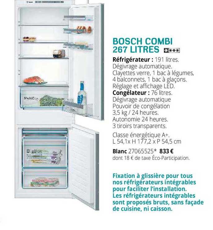 Réfrigérateur, Congélateur Bosch Combi 267 Litres