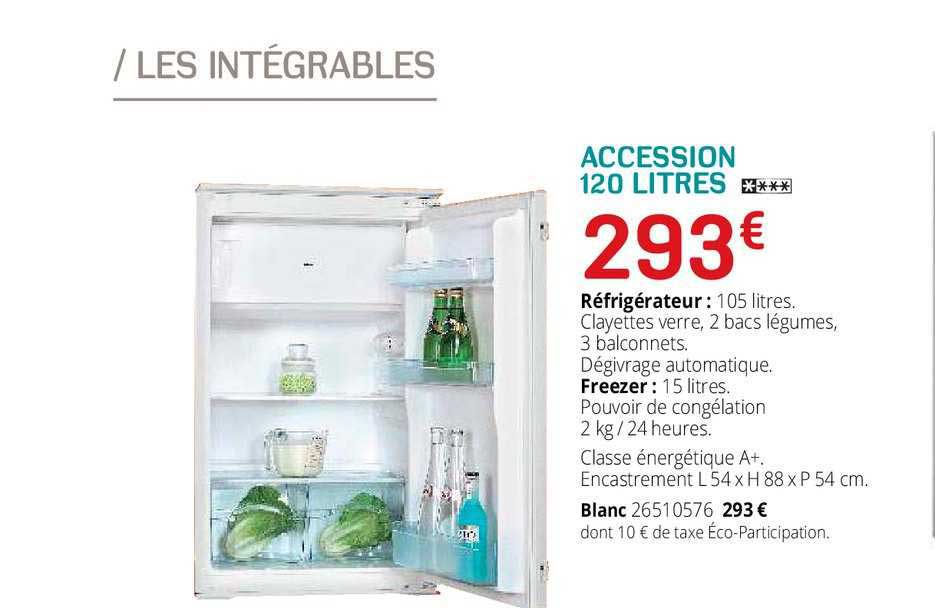 réfrigérateur, freezer, accession 120 litres
