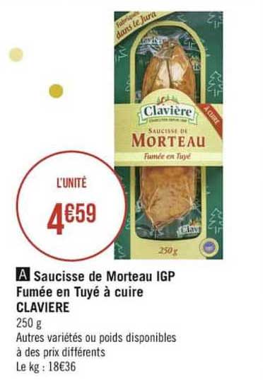Saucisse De Morteau Igp Fumée En Tuyé à Cuire Clavière