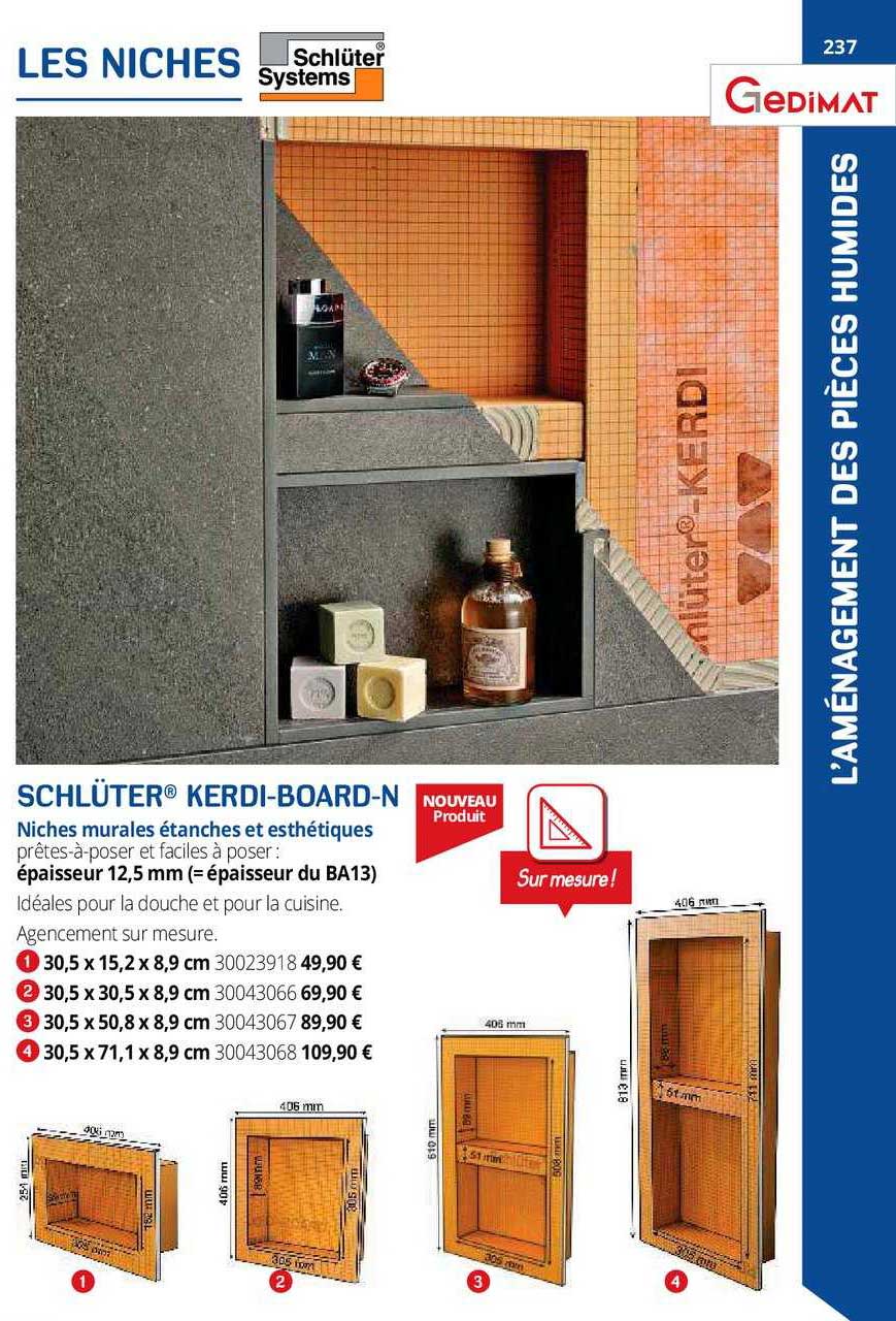 schlüter kerdi-board-n niches murales étanches et esthétiques