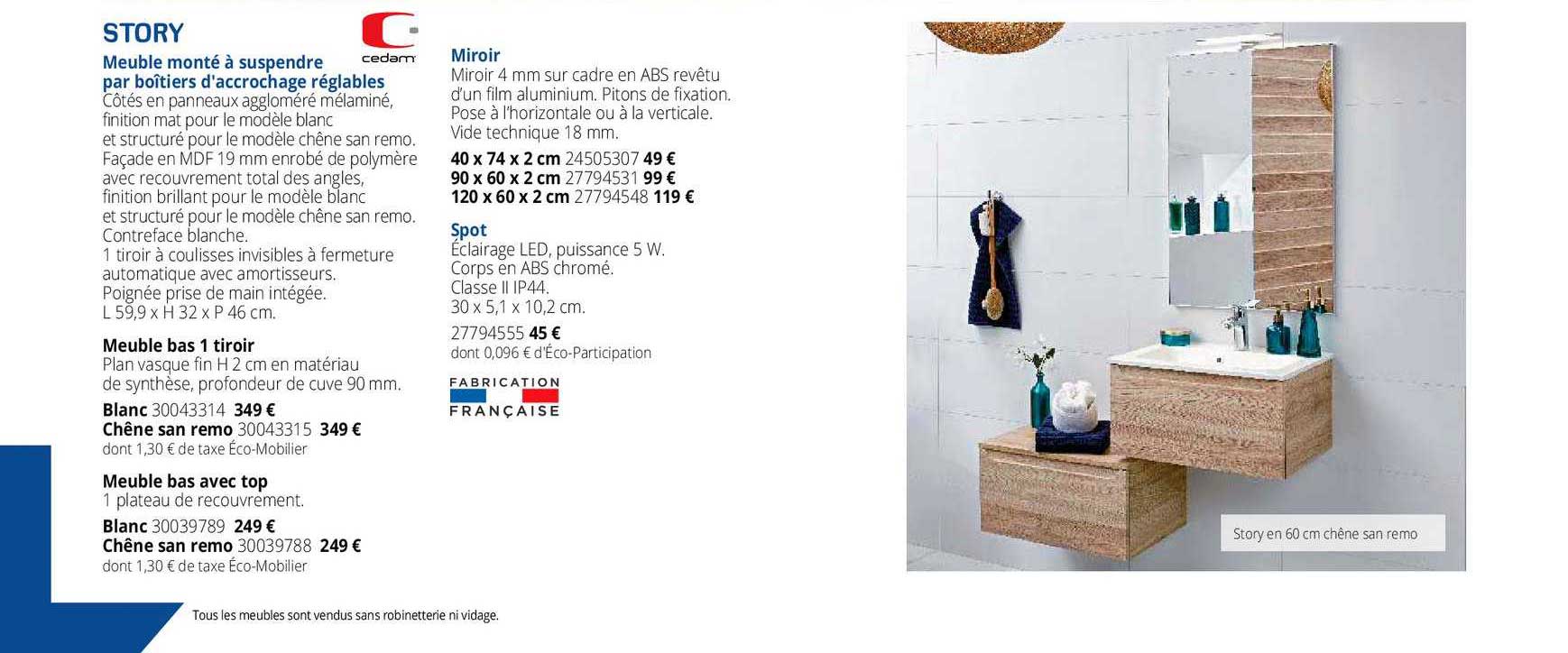 story meuble monté à suspendre par boîtiers d'accrochage réglables