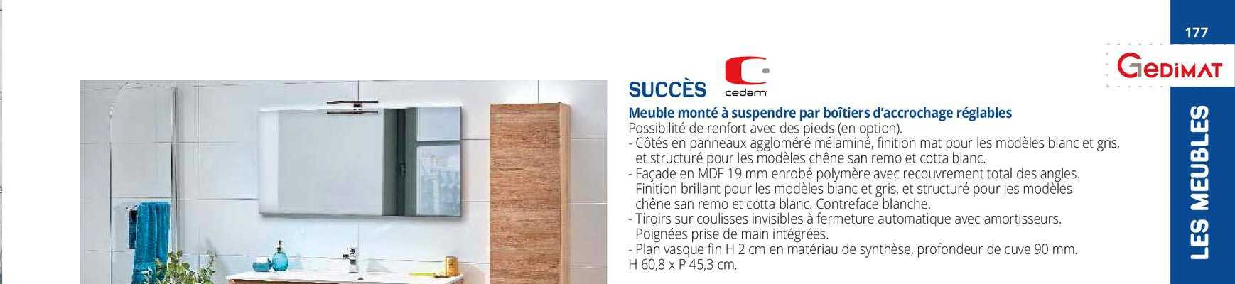 succès cedam meuble monté à suspendre par boîtiers d'accrochage réglables