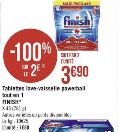 tablettes lave-vaisselle powerball tout en 1 finish