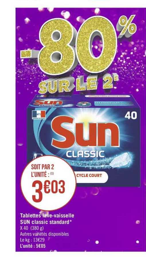 tablettes lave vaisselle sun classic standard -80% sur le 2ème