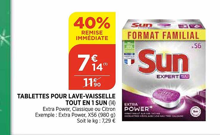 tablettes pour lave vaisselle tout en 1 sun 40% de remise immédiate
