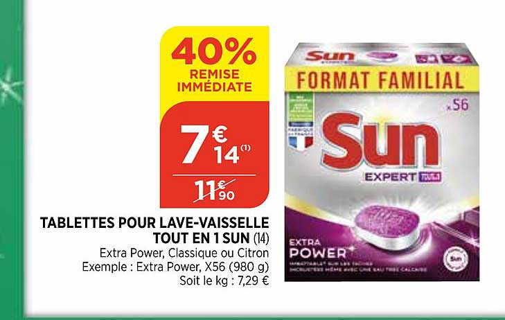 tablettes pour lave vaisselle tout en 1 sun 40% de remise immédiate