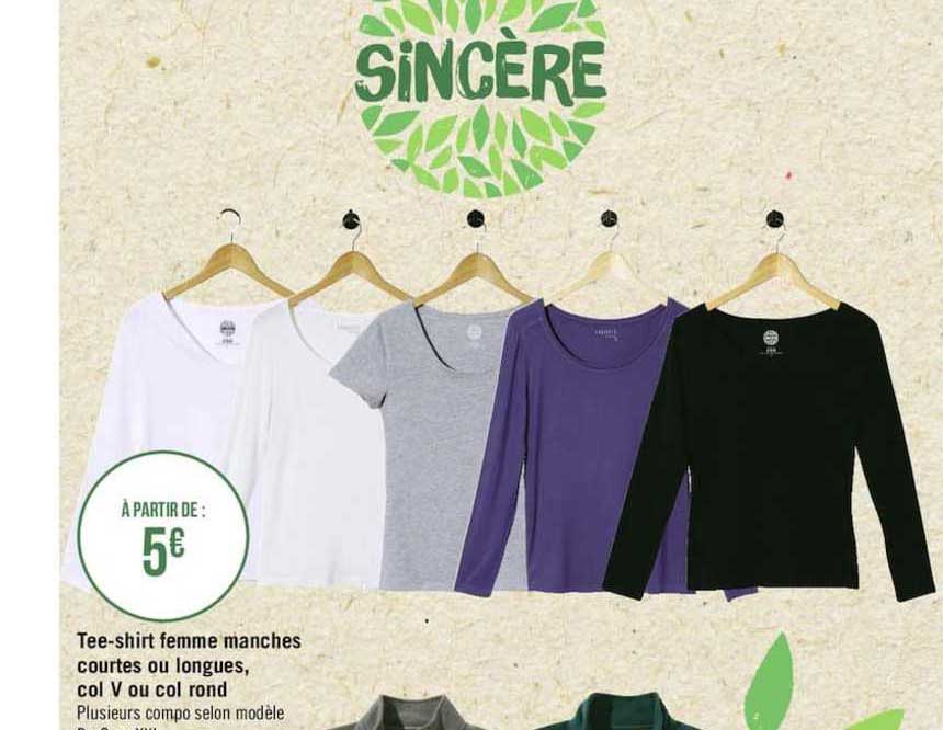 tee shirt femme manches courtes ou longues col v ou col rond