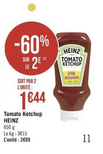 tomato ketchup heinz -60% sur le 2e