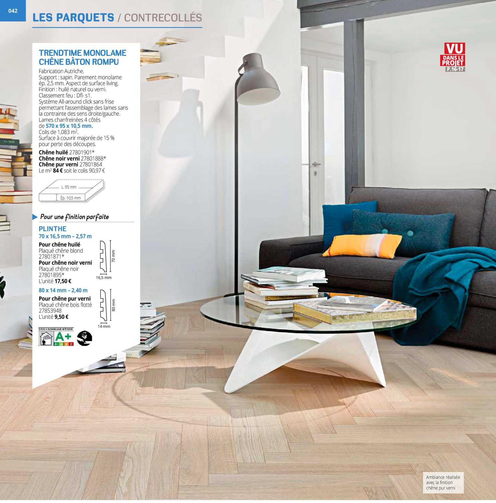 trendtime monolame chêne bâton rompu , plinthe 70 x 16,5 mm - 2,57 m