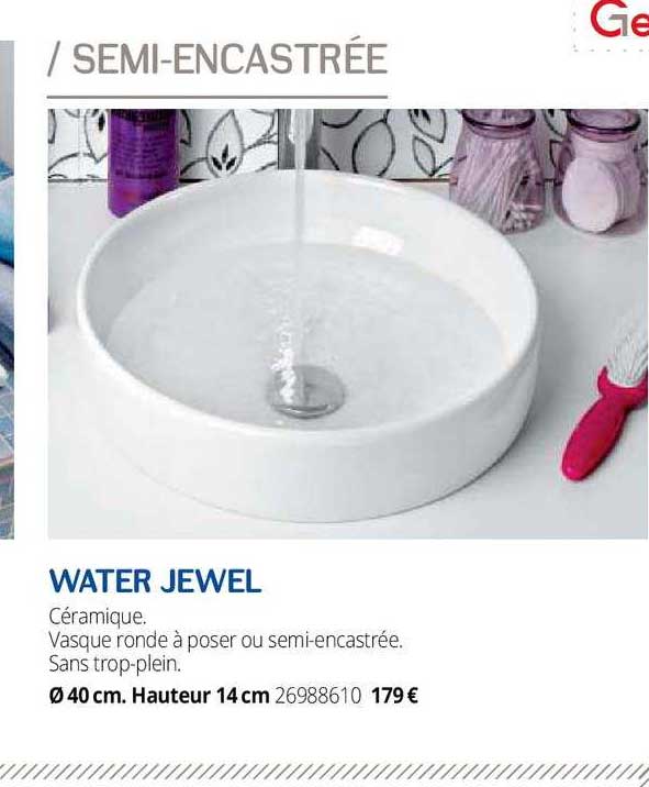 vasque ronde à poser ou semi-encastrée water jewel