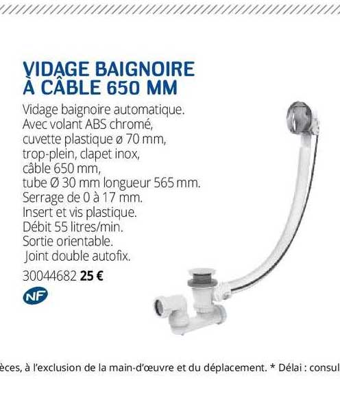 vidage baignoire à câble 650 mm