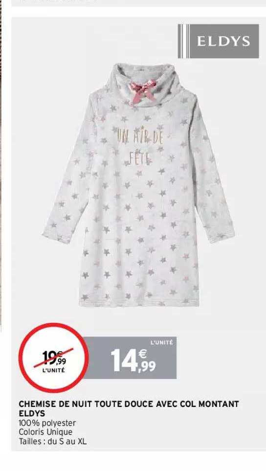 chemise de nuit toute douce avec col montant eldys