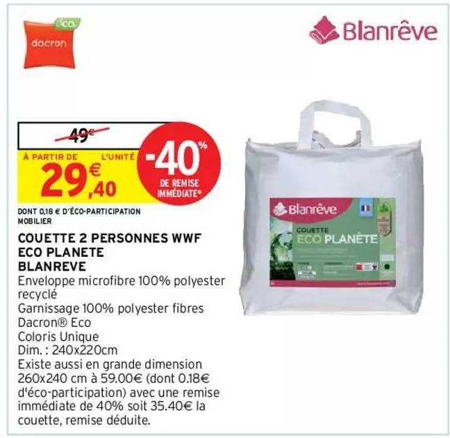 couette 2 personnes wwf éco planète blanrêve