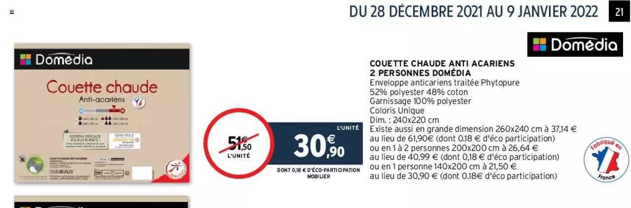 couette chaude anti acariens 2 personnes domédia