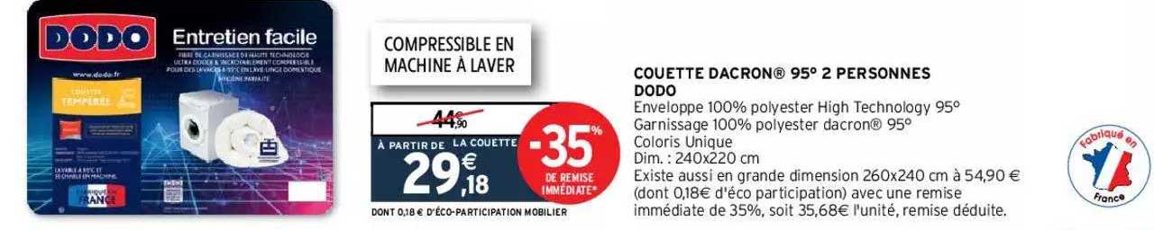 couette dacron 95° 2 personnes dodo