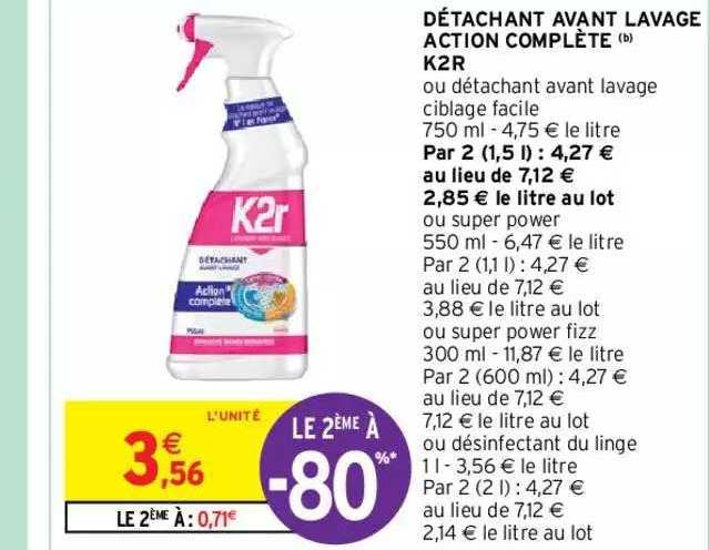 détachant avant lavage action complète k2r