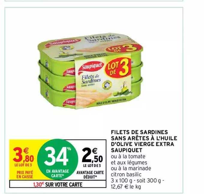 filets de sardines sans arêtes à l'huile d'olive vierge extra saupiquet